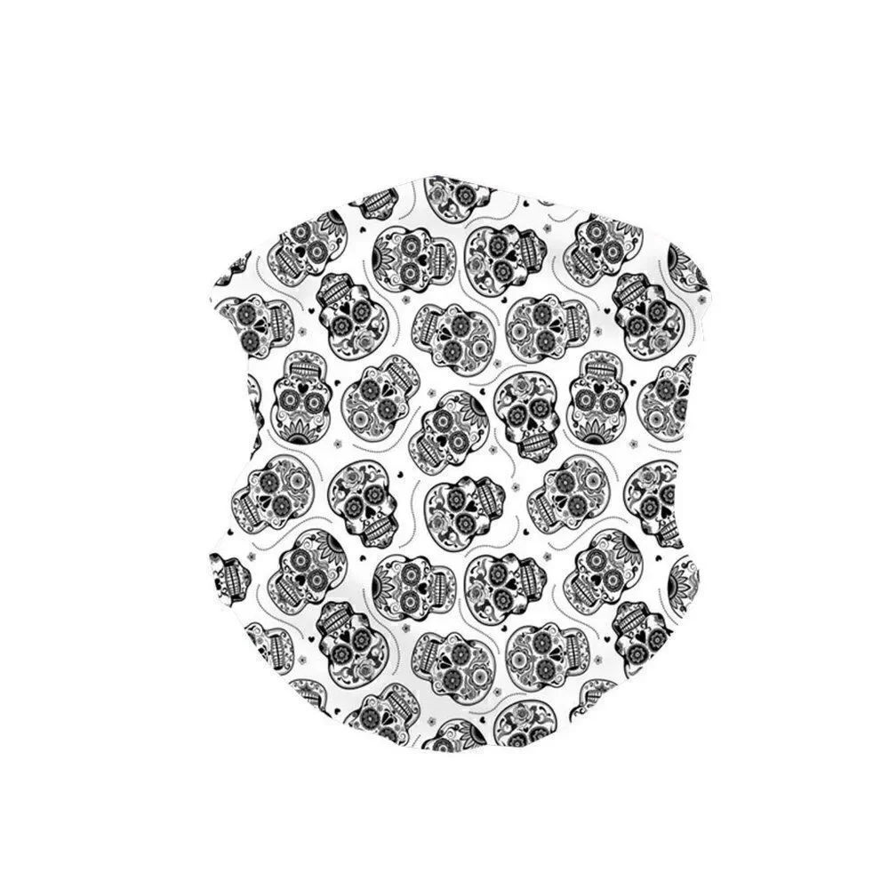 White Black Sugar Skull Neck Gaiter Face Mask
